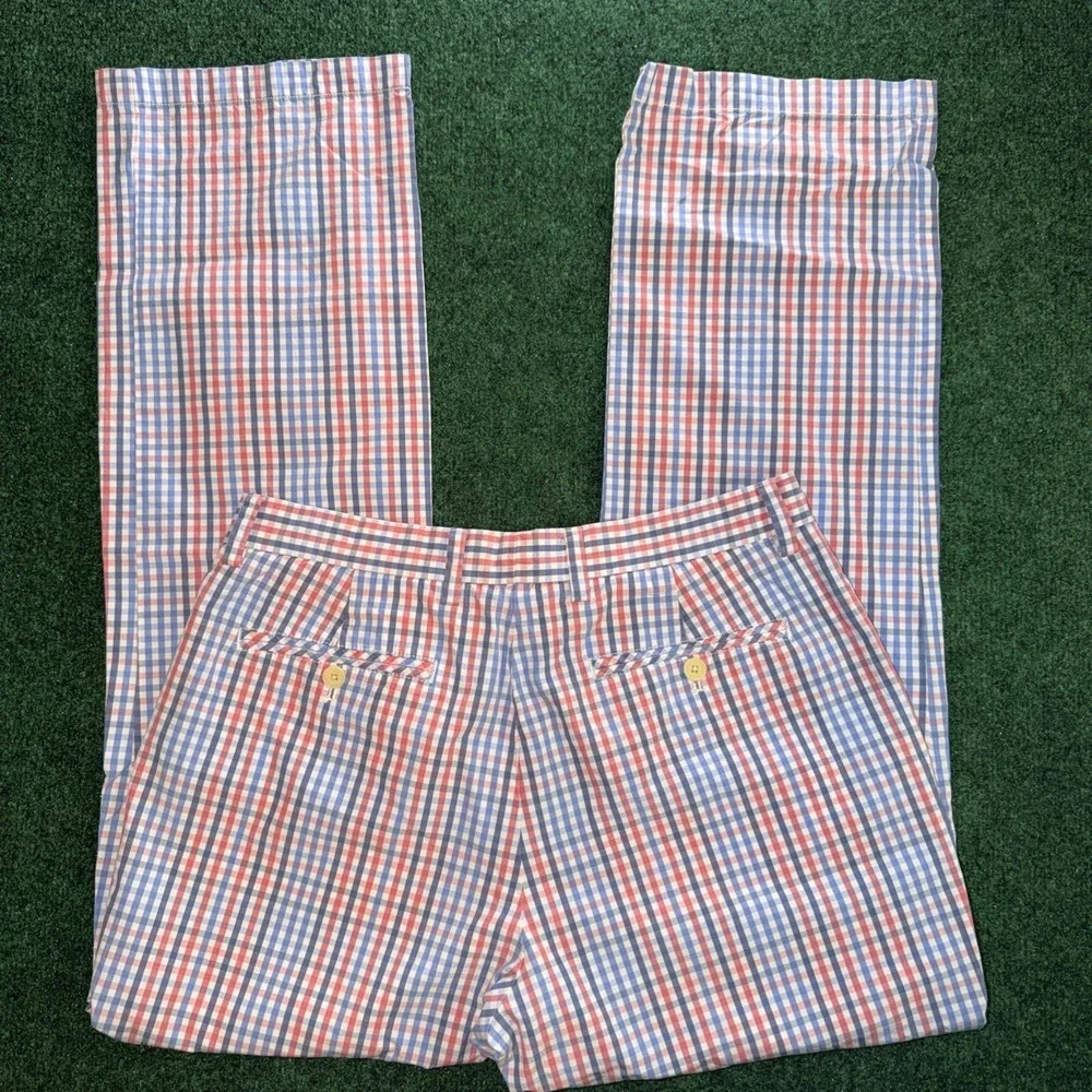 Vineyard Vine Men's Plaid Causal Chino Pants Men's Size 33x32 Pink Blue White
